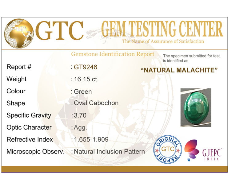 16.15 ct Natural Certified Malachite stone